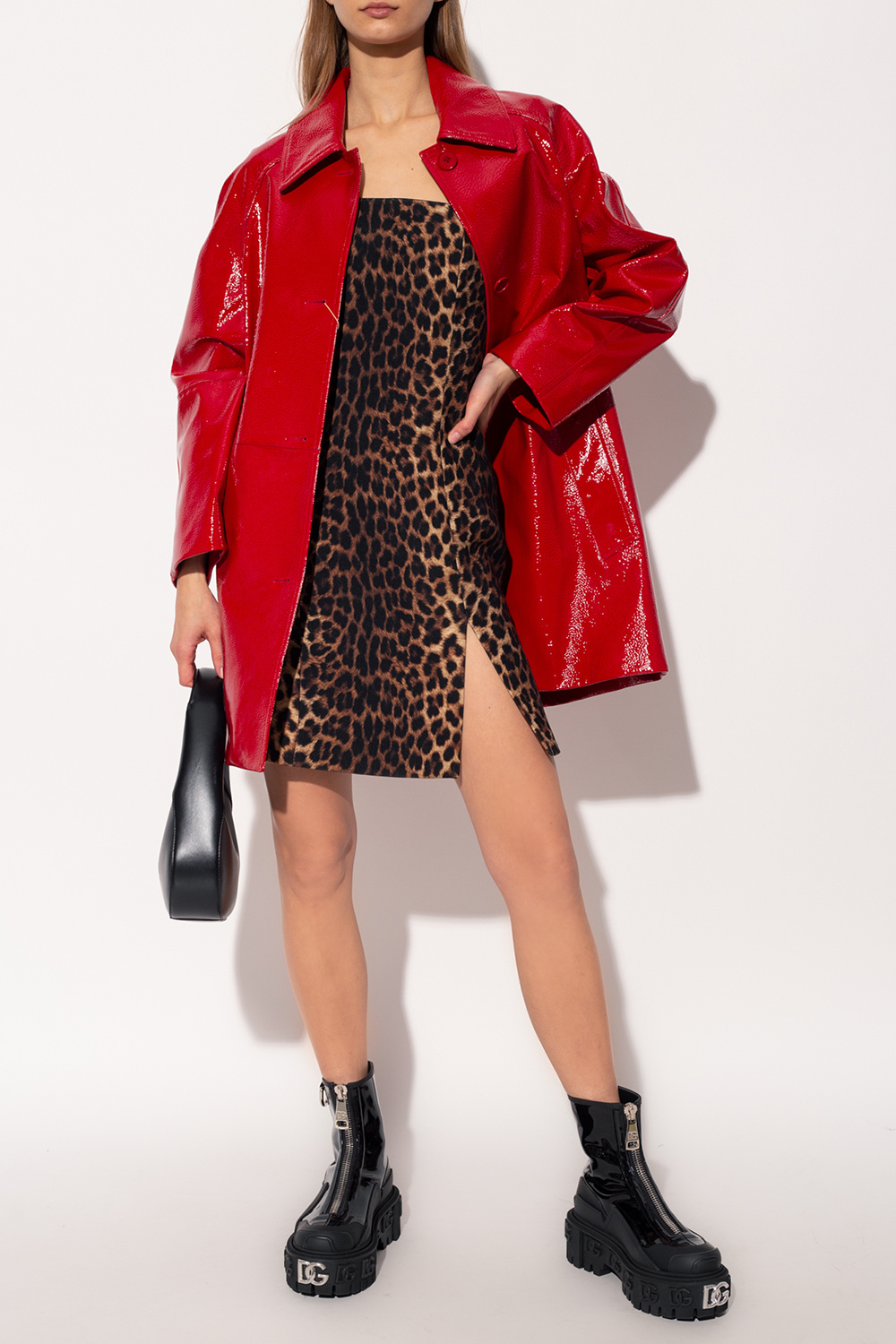 Michael kors red leather hotsell trench coat